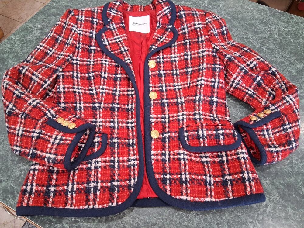 VTG Georges Marciano Tweed Old Money Gold Button Blazer Suit Jacket Sz 6 USA